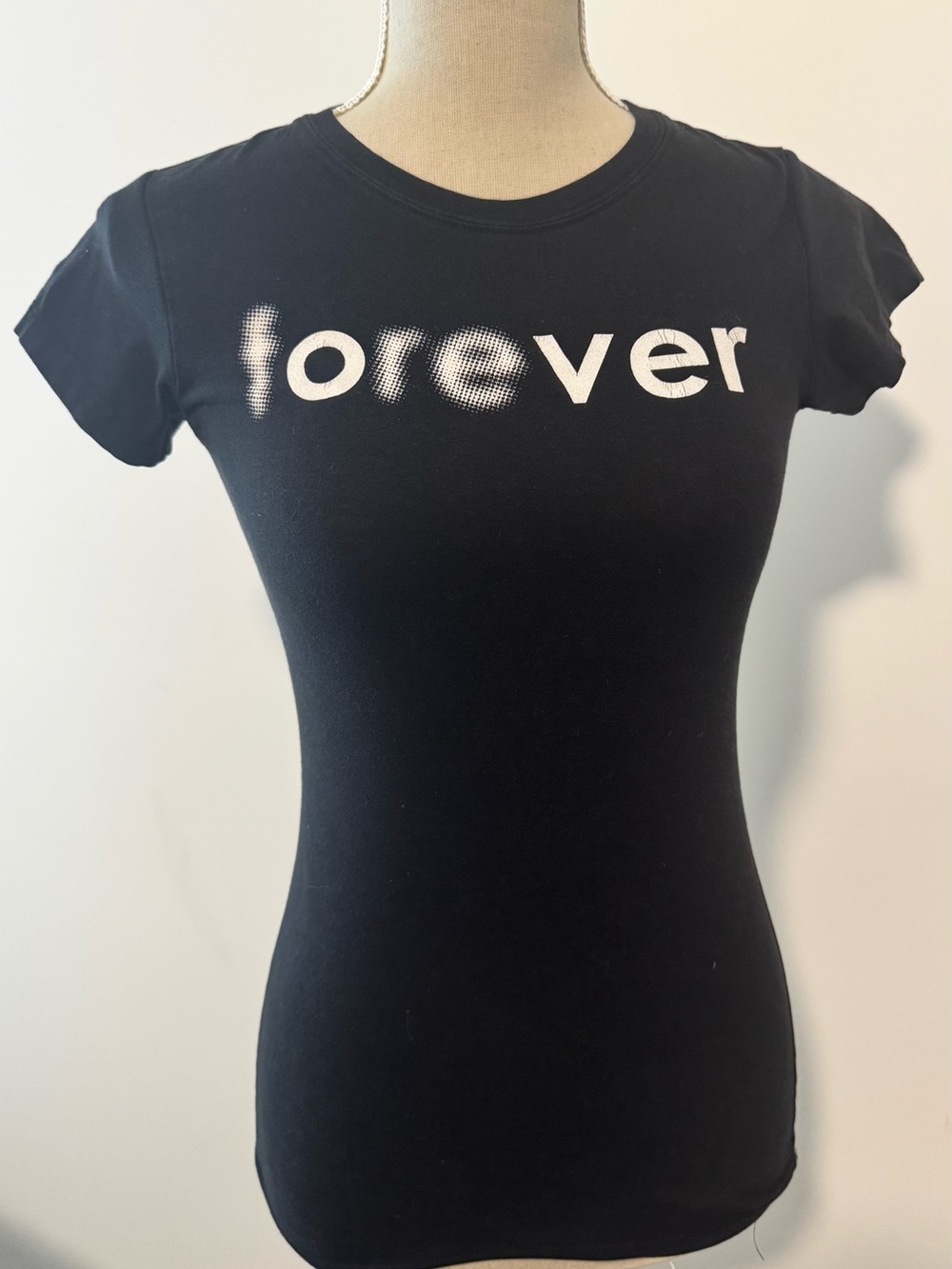 TeenBell Black Short Sleeve Baby Doll Tee with White "forever" Graphic S